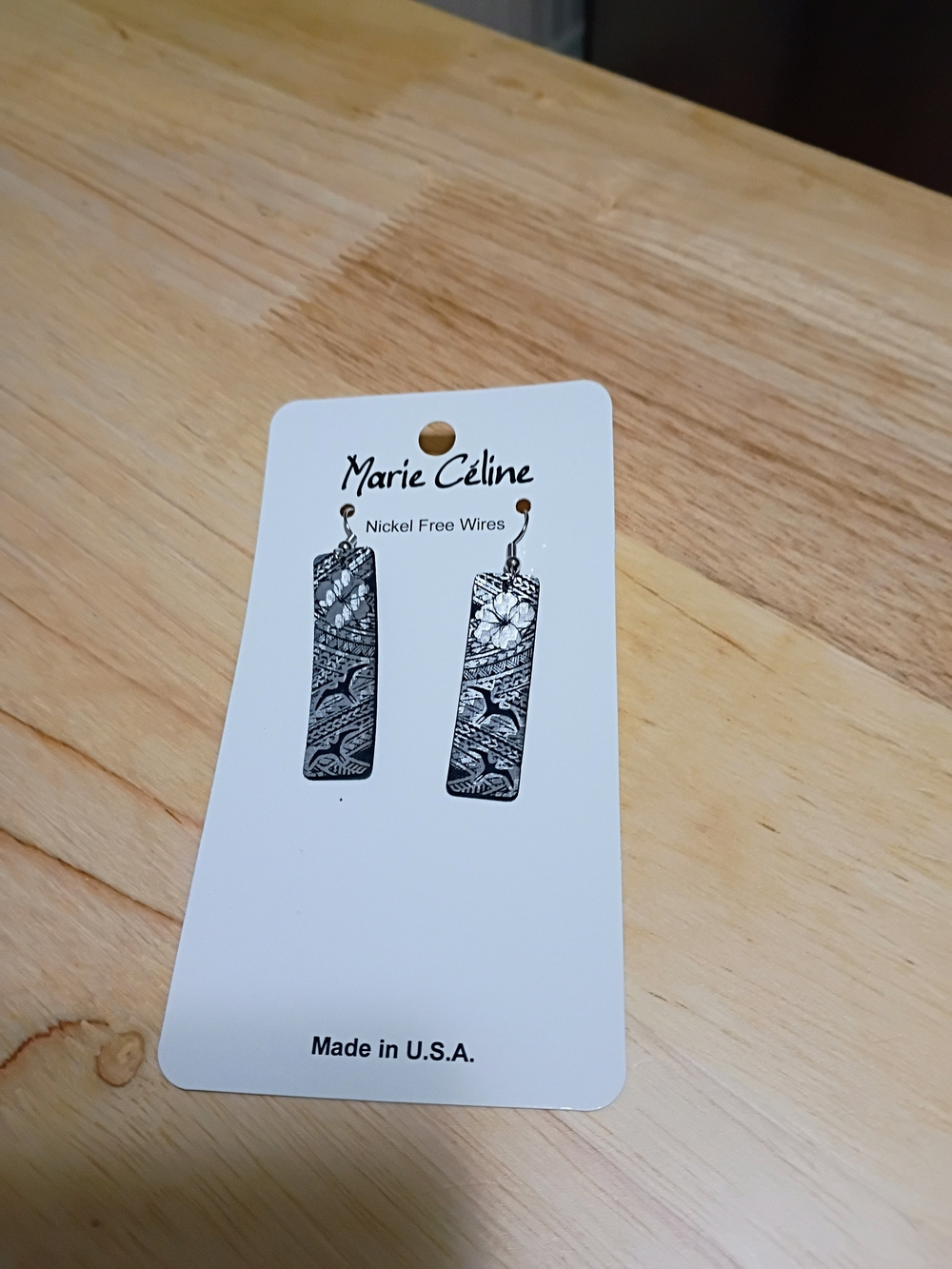 Black Floral Patterned Rectangle Drop Earrings